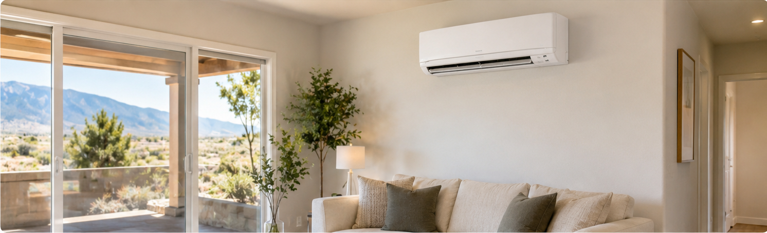 ductless mini split system installed in a modern Santa Fe living room